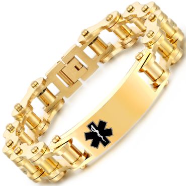 **COI Titanium Gold Tone/Silver Medical Alert Bracelet With Steel Clasp(Length: 8.77 inches)-9996