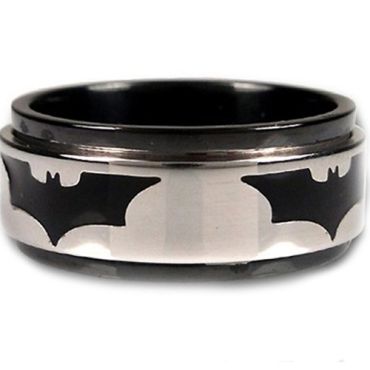 *COI Titanium Black Silver Bat Man Step Edges Ring - JT1905A