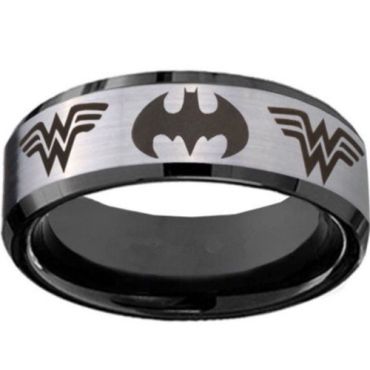 **COI Titanium Bat Man & Wonder Women Beveled Edges Ring-JT3234