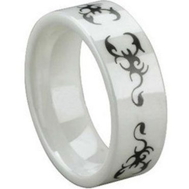 COI White Ceramic Scorpion Pipe Cut Flat Ring - TG1473
