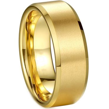**COI Gold Tone Titanium Polished Shiny Matt Beveled Edges Ring - JT3871