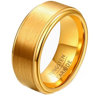 **COI Gold Tone Tungsten Carbide Polished Shiny Matt Step Edges Ring - TG1942A