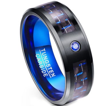 *COI Tungsten Carbide Black Blue Carbon Fiber Zirconia Ring-TG1988