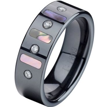 COI Black Tungsten Carbide Ring With Abalone Shell - TG2776(Size