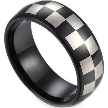 *COI Black Tungsten Carbide Checkered Flag Ring - TG2818