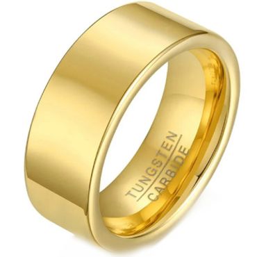 **COI Gold Tone Tungsten Carbide Polished Shiny Pipe Cut Flat Ring - TG288AA