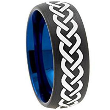 COI Tungsten Carbide Black Blue Celtic Ring-TG3014(Size US10)