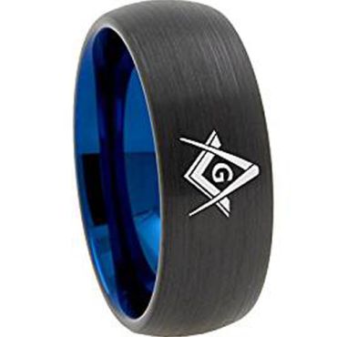 **COI Titanium Black Blue Masonic Dome Court Ring - 3130