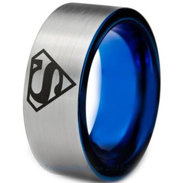 **COI Tungsten Carbide Blue Silver Super Man Ring - TG3226