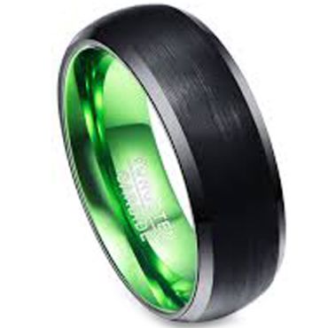 COI Tungsten Carbide Black Green Beveled Edges Ring - TG3386BB