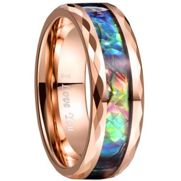 COI Rose Tungsten Carbide Faceted Abalone Shell Ring-3460