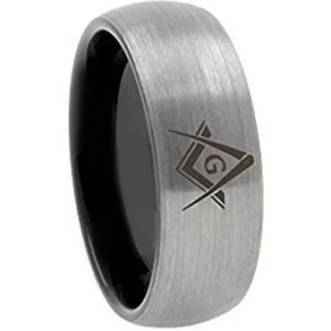 *COI Tungsten Carbide Black Silver Dome Court Masonic Ring - TG3649