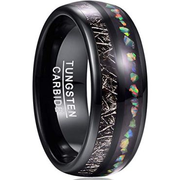 COI Black Tungsten Carbide Meteorite & Crushed Opal Ring-TG3675