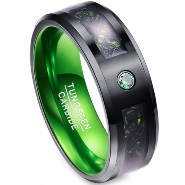 *COI Tungsten Carbide Black Green Dragon Zirconia Ring-4017