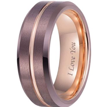 COI Tungsten Carbide Espresso Rose Center Groove Ring-4217