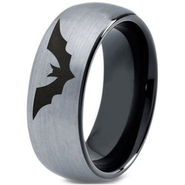COI Tungsten Carbide Black Silver Bat Dome Court Ring - TG4656