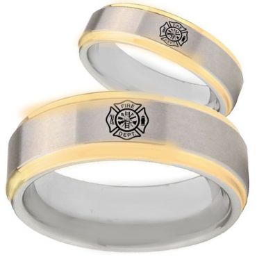*COI Tungsten Carbide Gold Tone Silver Firefighter Ring - TG3094