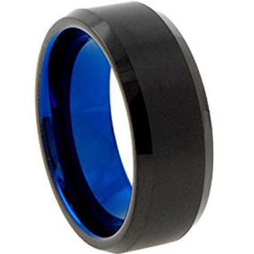 COI Tungsten Carbide Black Blue Beveled Edges Ring-TG5136