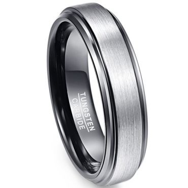COI Tungsten Carbide Black Silver Step Edges Ring - TG723