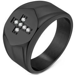 ***COI Titanium Black/Gold Tone/Silver Cross Ring With Cubic Zirconia-00598A