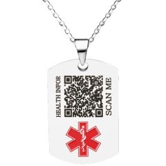 ***COI Titanium Medical Alert Custom QR Code Health Info Pendant-00646A