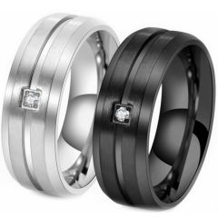 ***COI Titanium Black/Gold Tone/Silver Center Groove Beveled Edges Ring With Cubic Zirconia-00783A