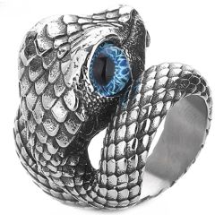 ***COI Titanium Black Silver Snake Ring-00841A