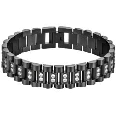 ***COI Titanium Black./Gold Tone/Silver Cubic Zirconia Bracelet With Steel Clasp(Length: 7.87 inches)-00909AA