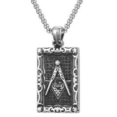 ***COI Titanium Black Silver Masonic Freemason Pendant With Cubic Zirconia-00952A
