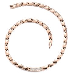 ***COI Titanium Rose/Gold Tone/Silver Necklace With Cubic Zirconia & Steel Clasp(Length: 19.68 inches)-00969A