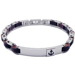 ***COI Titanium Anchor Koa Wood Bracelet With Steel Clasp(Length: 8.27 inches)-00976A