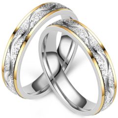 ***COI Titanium Gold Tone Silver Sandblasted Grooves Ring-00983A