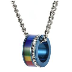 ***COI Titanium Black/Gold Tone/Silver/Blue Rainbow Pendant With Cubic Zirconia-00986A