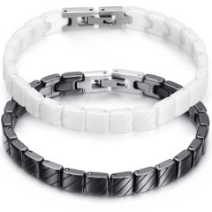 ***COI Black/White Ceramic Bracelet With Steel Clasp(Length: 7.28 inches)-00987A