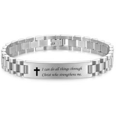 ***COI Titanium Black/Gold Tone/Silver Cross Prayer Bracelet With Steel Clasp(Length: 8.27 inches)-00999A