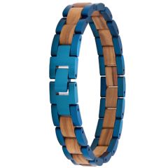 ***COI Titanium Blue/Silver/Gold Tone/Rose Koa Wood Bracelet With Steel Clasp(Length: 8.66 inches)-01007A