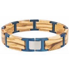 ***COI Titanium Blue/Gold Tone Koa Wood Bracelet With Steel Clasp(Length: 8.66 inches)-01008A