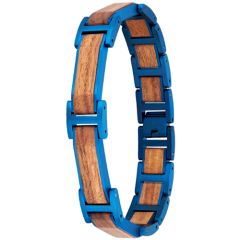 ***COI Titanium Blue/Black Koa Wood Bracelet With Steel Clasp(Length: 8.66 inches)-01009A