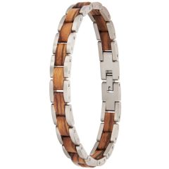 ***COI Titanium Silver/Black Koa Wood Bracelet With Steel Clasp(Length: 8.66 inches)-01010A