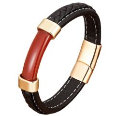 ***COI Gold Tone Titanium Carol Genuine Leather Bracelet With Steel Clasp(Length: 8.27 inches)-01026A