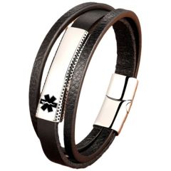 ***COI Titanium Gold Tone/Silver Medical Alert Genuine Leather Bracelet With Steel Clasp(Length: 8.46 inches)-01035A