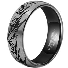 ***COI Tungsten Carbide Black Silver Mountains Dome Court Ring-01051A