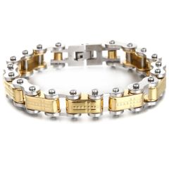 ***COI Titanium Gold Tone Silver Cross Bracelet With Steel Clasp(Length: 9.06 inches)-01063A