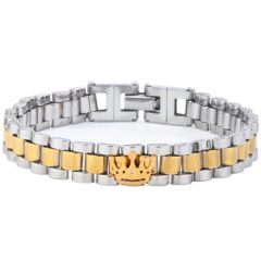 ***COI Titanium Gold Tone Silver Crown Bracelet With Steel Clasp(Length: 8.27 inches)-01067A