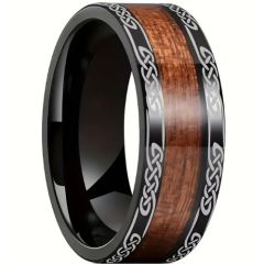 ***COI Black Titanium Celtic Knots Ring With Koa Wood-01069A