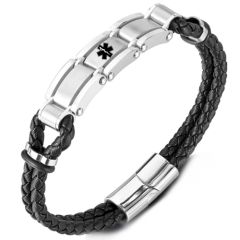 ***COI Titanium Medical Alert Genuine Leather Bracelet With Steel Clasp(Length: 8.27 inches)-01078A
