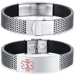 ***COI Titanium Medical Alert Genuine Leather Bracelet With Steel Clasp(Length: 8.07 inches)-01079A