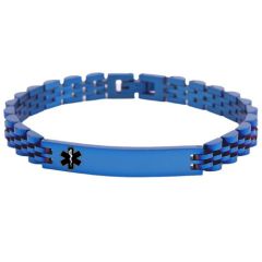 ***COI Blue Titanium Medical Alert Bracelet With Steel Clasp(Length: 8.27 inches)-01080A