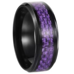 ***COI Black Titanium Purple Carbon Fiber Beveled Edges Ring-01085A