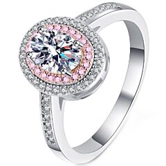 ***COI Sterling Silver 925 Rose Silver 1 Carat Oval Moissanite Solitaire Ring-01113A